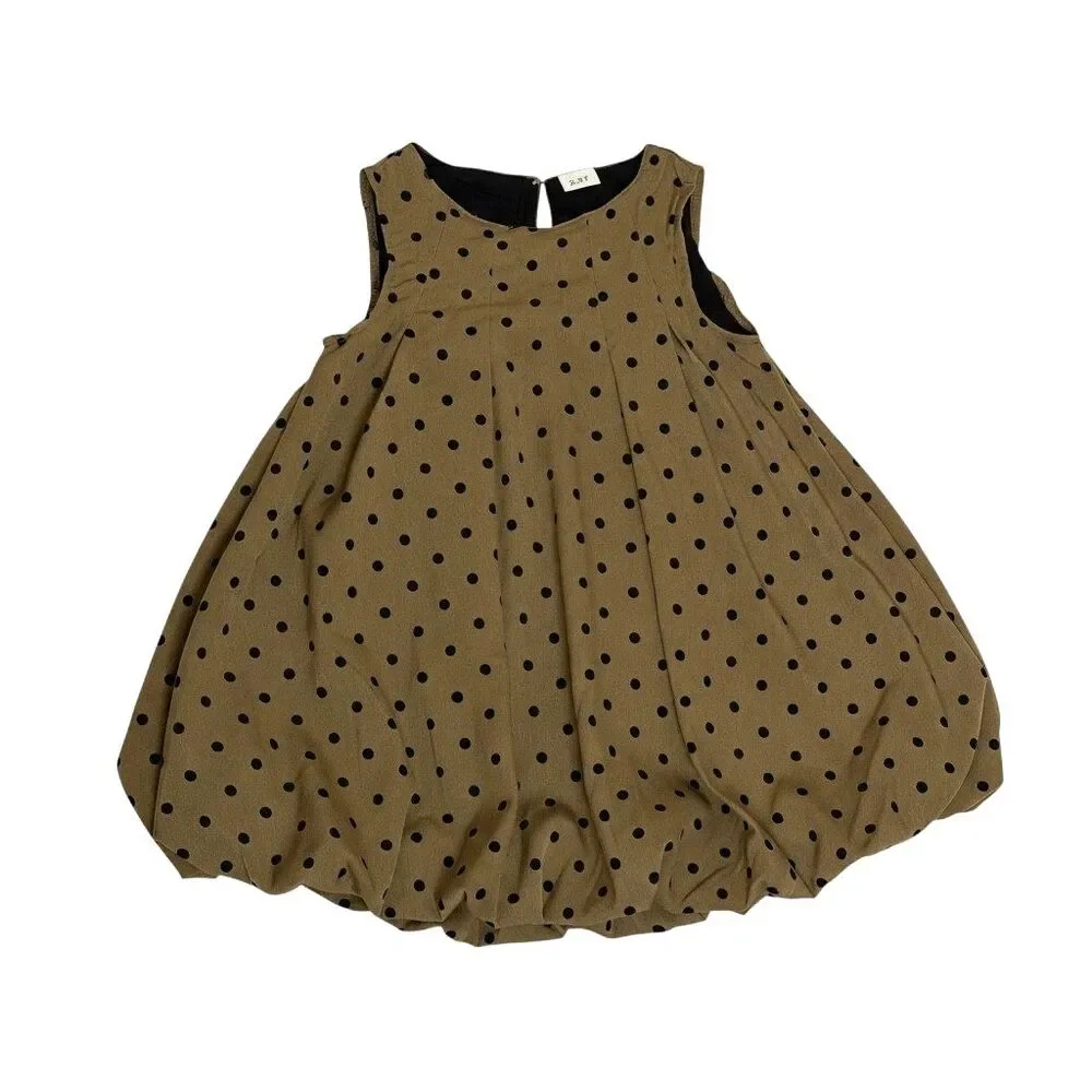 Pleated Bubble Dress Baby Toddler Girl Polka Dot Brown Black 2 3 Year